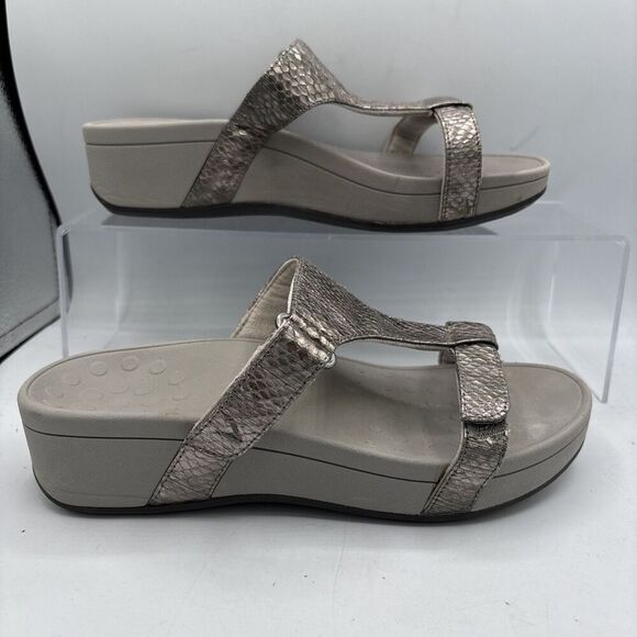 Vionic Pacific Ellie Metallic Snake Pewter Silver Comfort Sandals Women's Size 8 - Picture 2 of 10